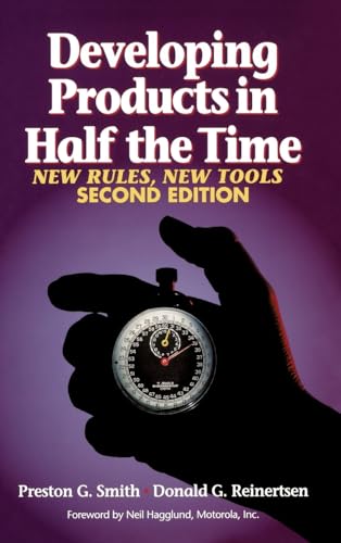 Book cover: "Developing Products in Half the Time" with a stopwatch.