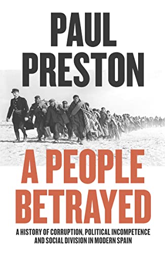 Book cover showing a line of refugees in black and white with red text.