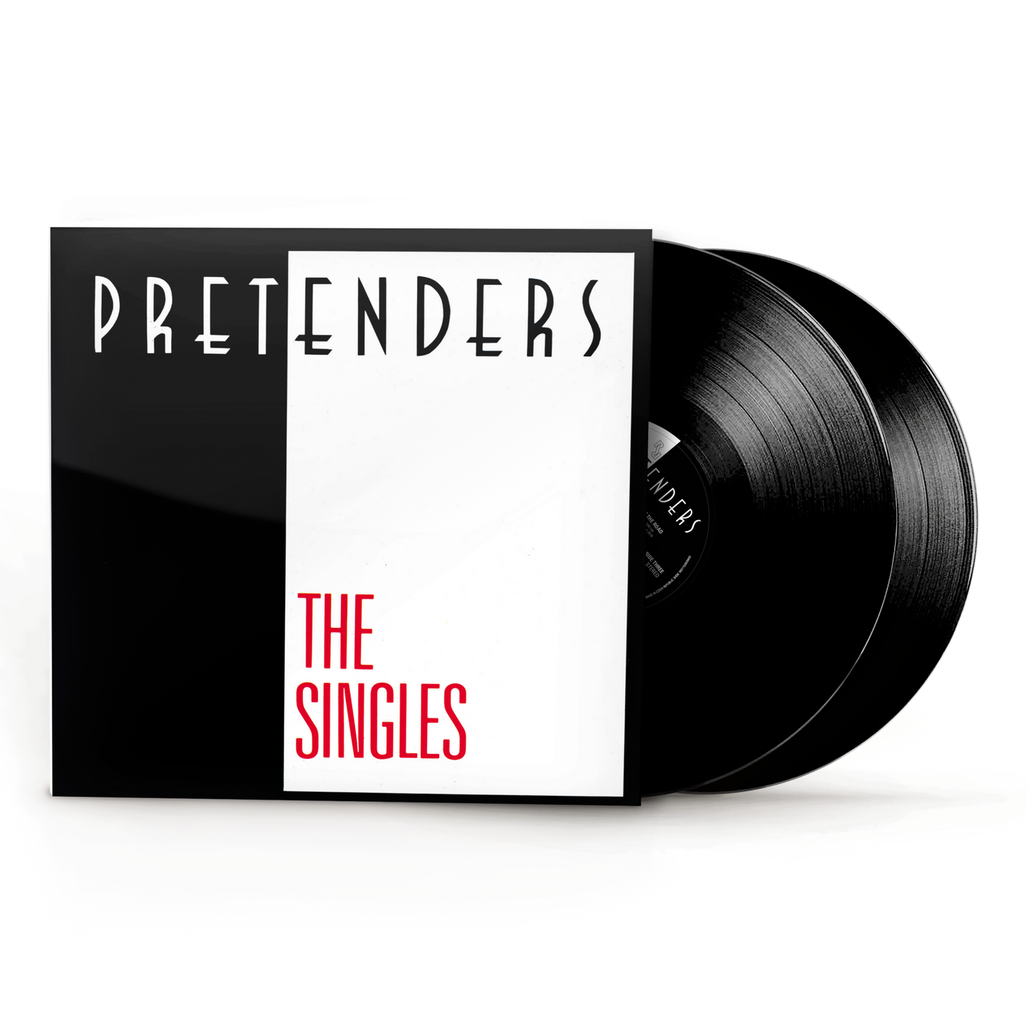 The Pretenders’ vinyl record, black disc partially visible in white sleeve.