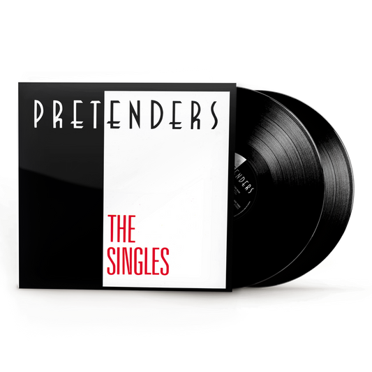 The Pretenders’ vinyl record, black disc partially visible in white sleeve.