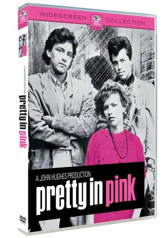 DVD cover for "Pretty in Pink" featuring three young people.