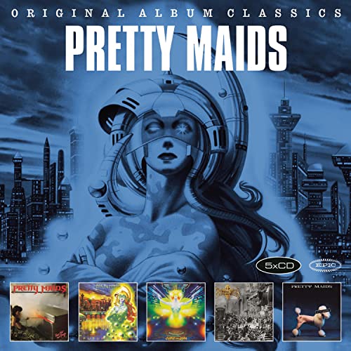 Pretty Maids Original Album Classics 5CD box set cover with blue futuristic cyborg art.