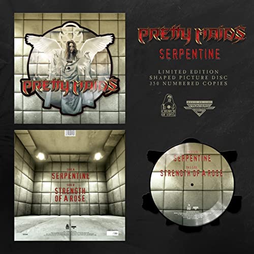 Pretty Maids "Serpentine" vinyl record packaging with angel imagery and brick wall.