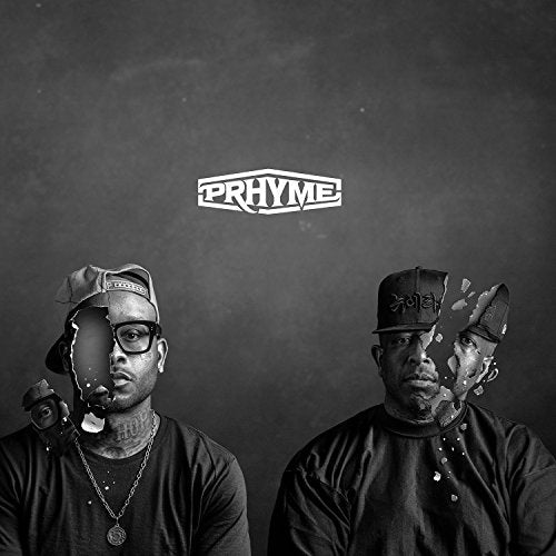 Black and white album cover featuring two partially obscured men in caps.