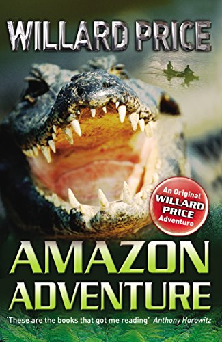 "Book cover featuring a crocodile's head with open jaws and people in a canoe."