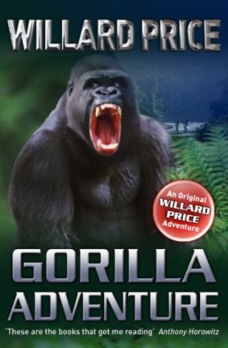 Book cover for Gorilla Adventure by Willard Price featuring a roaring gorilla in jungle.