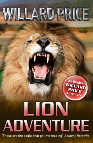 Book cover: roaring lion with large mane, titled "Lion Adventure".