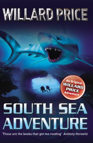 Book cover showing a shark swimming above two scuba divers in deep blue water.