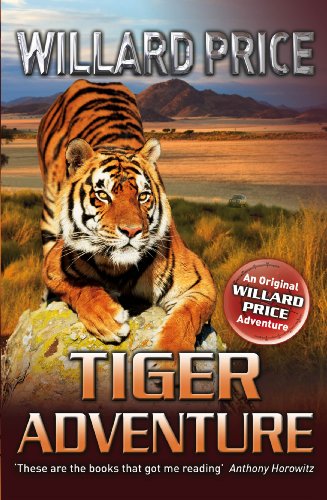 Book cover featuring a tiger crouching on a rock in a savannah landscape.