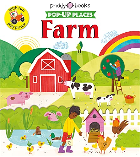 Colorful pop-up book cover depicting a farm scene with animals and people.