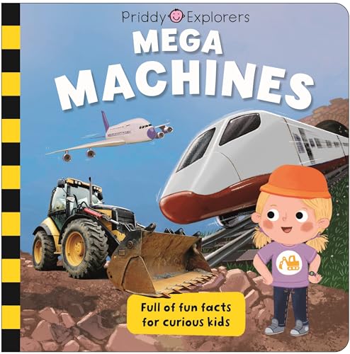 Book cover featuring a train, plane, tractor, and a child explorer.