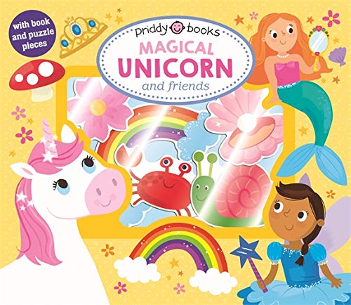 Colorful children’s book cover featuring a unicorn, mermaid, and princess.