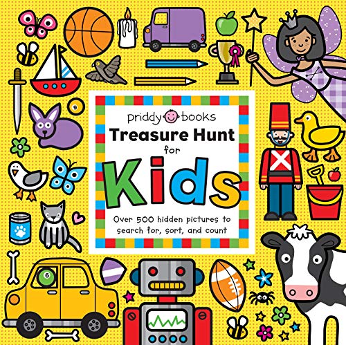 Colorful book cover with illustrated objects and the title "Treasure Hunt for Kids".