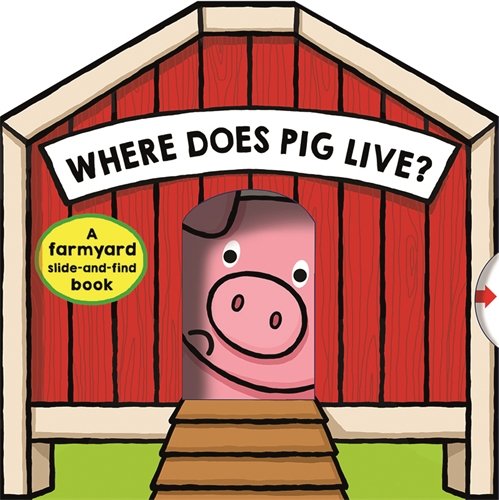 A red barn-shaped book cover featuring a pig peeking out from the doorway.