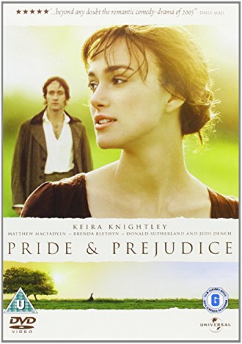 DVD cover for "Pride & Prejudice" (2005) featuring Keira Knightley and Matthew Macfadyen.