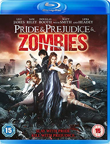 Pride & Prejudice & Zombies" Blu-ray cover with cast names and action scene.
