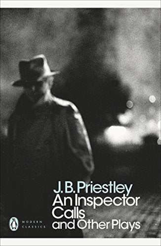 Book cover: "An Inspector Calls" by J.B. Priestley, featuring a man in a hat.