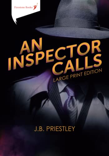 Book cover for "An Inspector Calls" large print edition, featuring a man in a hat.