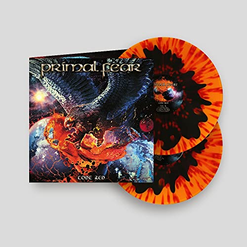 Primal Fear "Code Red" vinyl LP with red splatter effect, album artwork shown.