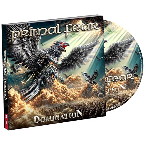Primal Fear “Domination” CD case with eagle artwork and disc visible.