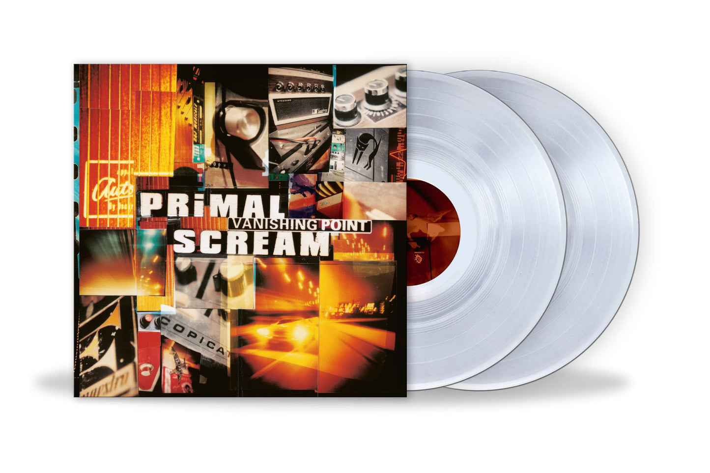 Primal Scream Vanishing Point album cover with two clear vinyl records.