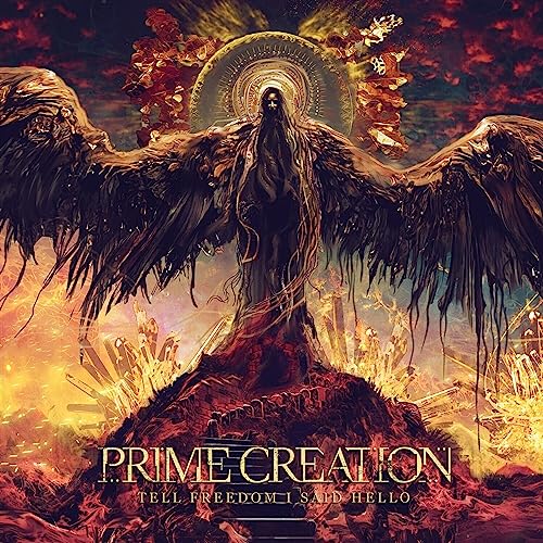 Dark fantasy album cover featuring a winged figure on a rocky outcrop.