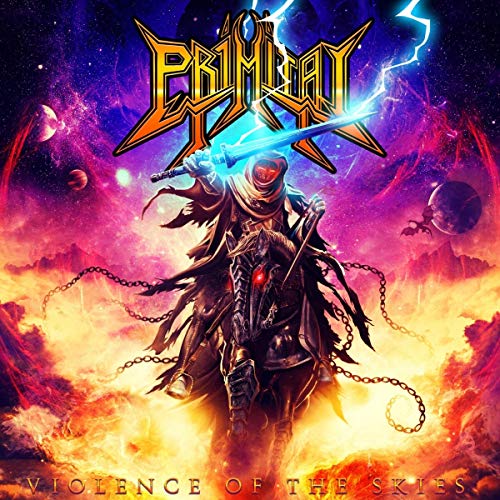 Album cover: warrior on a demonic horse against a cosmic backdrop.