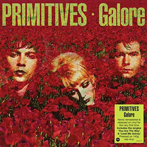 Red vinyl album cover for "Galore" by The Primitives, featuring portraits.