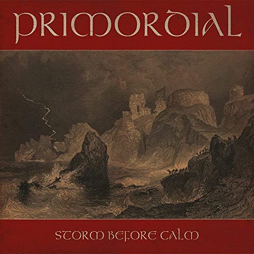 Album cover for Primordial’s “Storm Before Calm” featuring a stormy landscape.