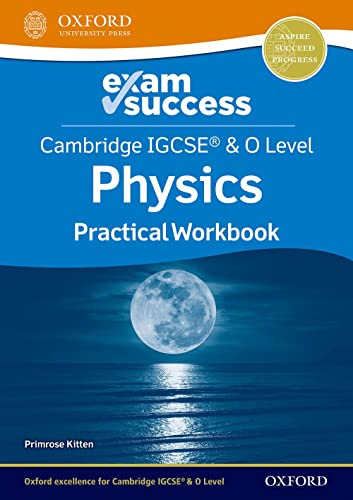 Physics workbook cover with a moonlit ocean scene and Oxford University Press logo.