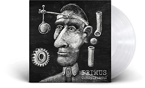 Primus “Conspiranoid” vinyl album cover with a sketched face and white record.