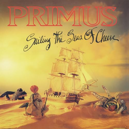 Album cover featuring a sailing ship on a golden sea with surreal clay figures.