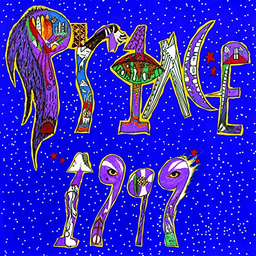 Prince’s “1999” album cover: colorful, illustrated figures and lettering on blue.