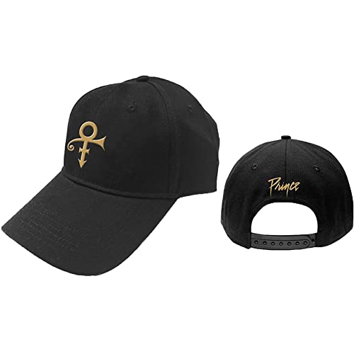 Black baseball cap with a gold Prince symbol on the front and logo behind.