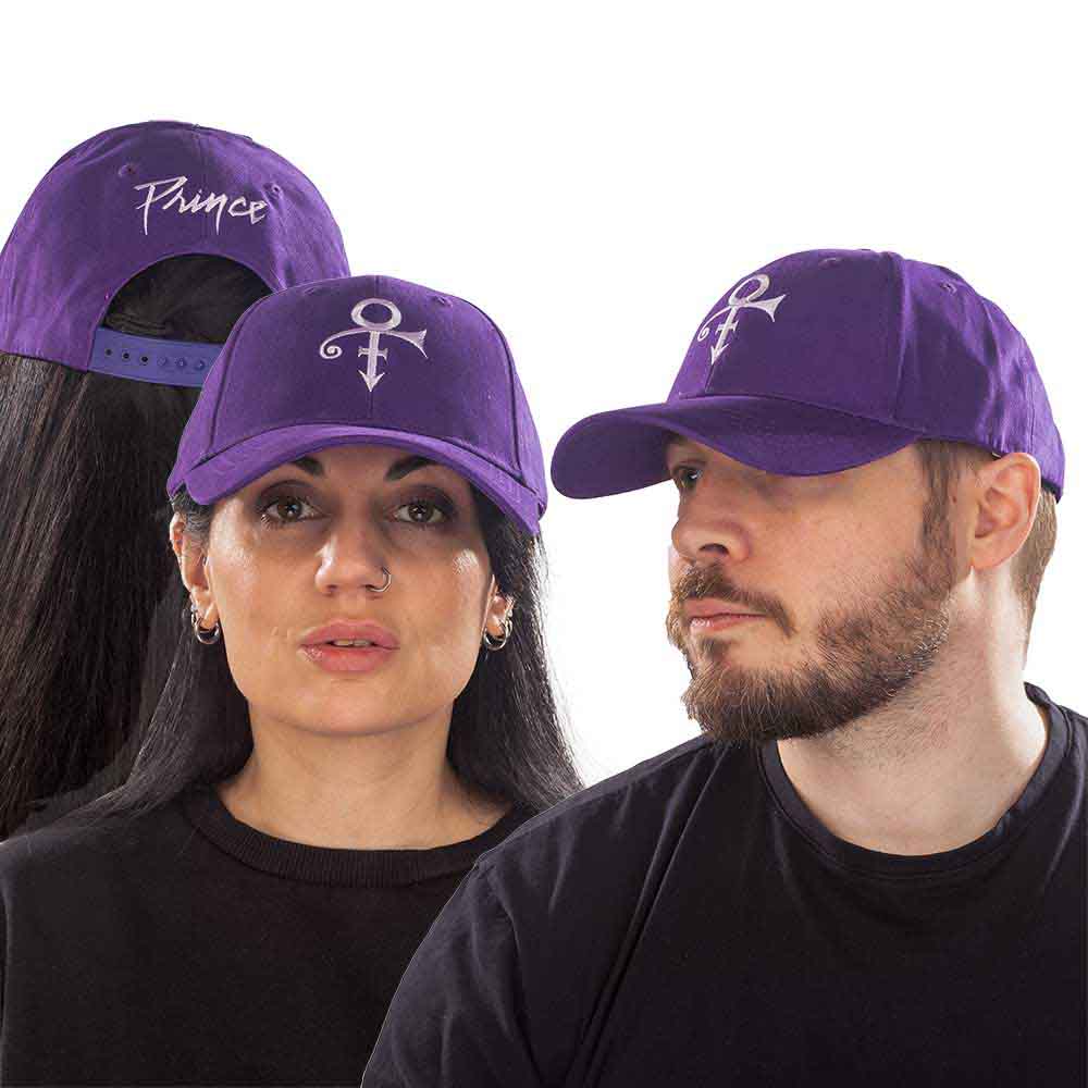 Purple baseball cap with an embroidered white Prince symbol on the front.
