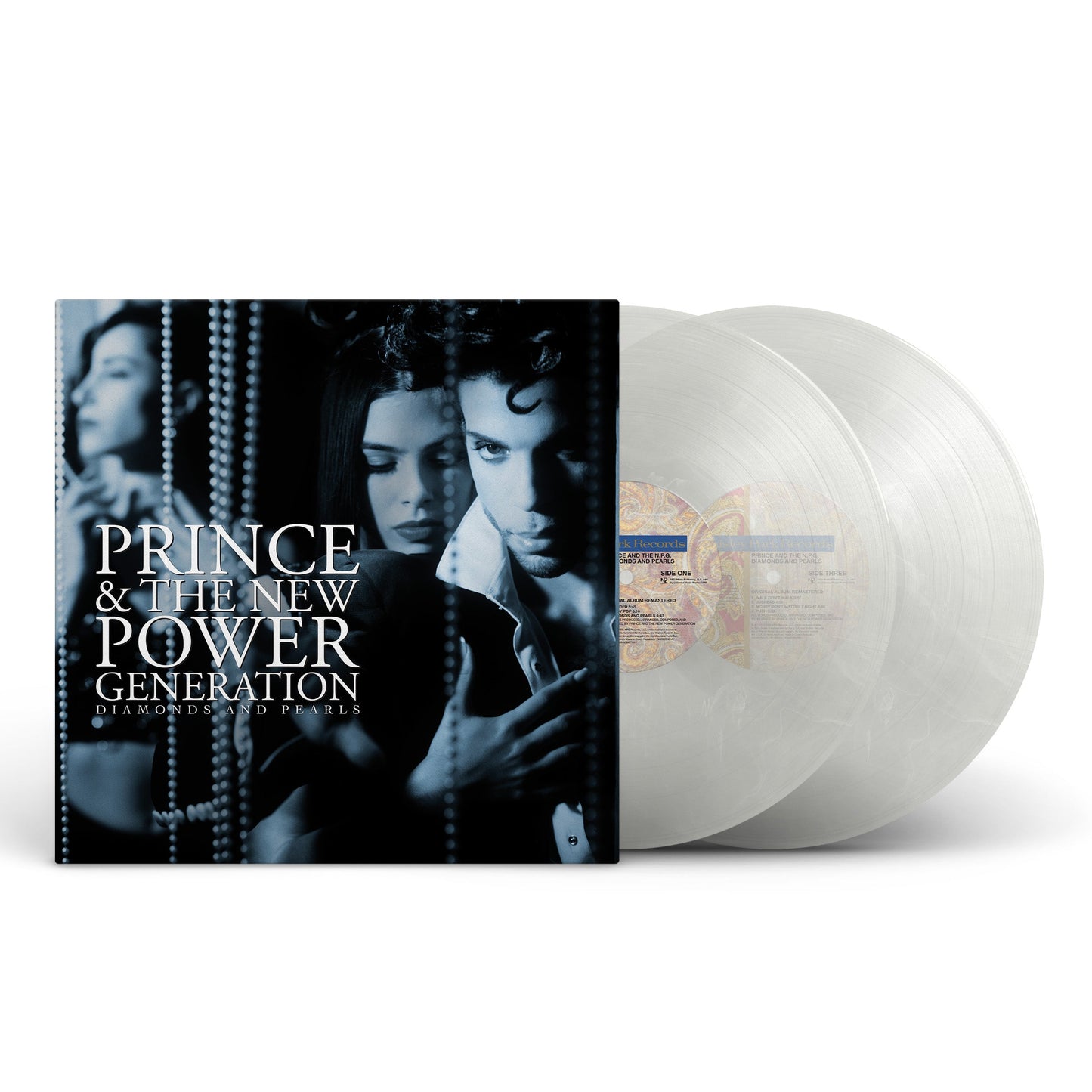 Prince’s “Diamonds & Pearls” double vinyl LP, featuring cover art and clear discs.