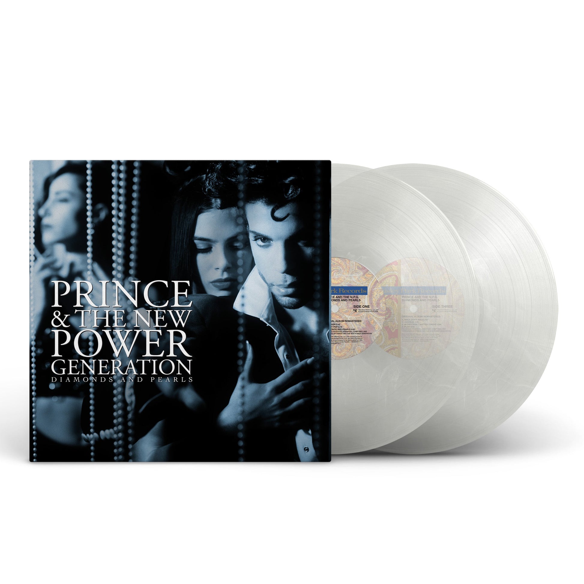 Prince’s “Diamonds & Pearls” double vinyl LP, featuring cover art and clear discs.