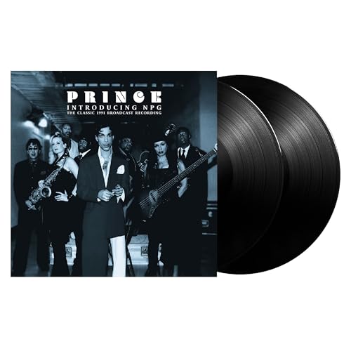 Prince album cover with band photo and a black vinyl record.