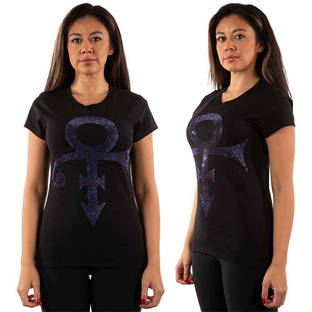 Purple t-shirt with a diamante-studded Prince symbol on the chest, size XX-Large.