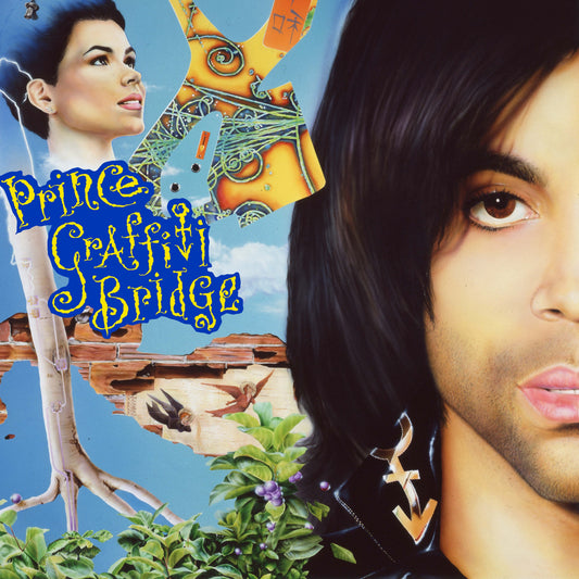 Prince album cover, “Graffiti Bridge”, featuring portraits and colorful art.