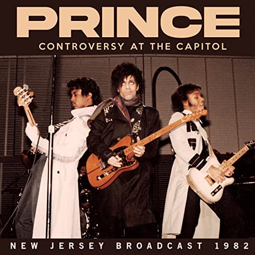 Prince and band performing on stage, album cover for "Controversy At The Capitol".