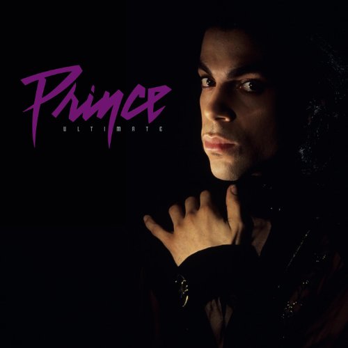 Prince portrait album cover with purple text on a dark background.