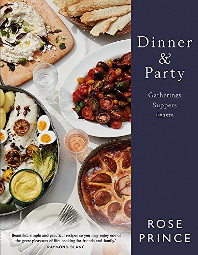 Cookbook cover with vibrant food photography and blue text: "Dinner & Party".