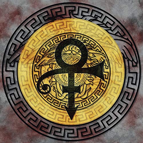 Prince’s love symbol centered within a gold and black ornate circular design.