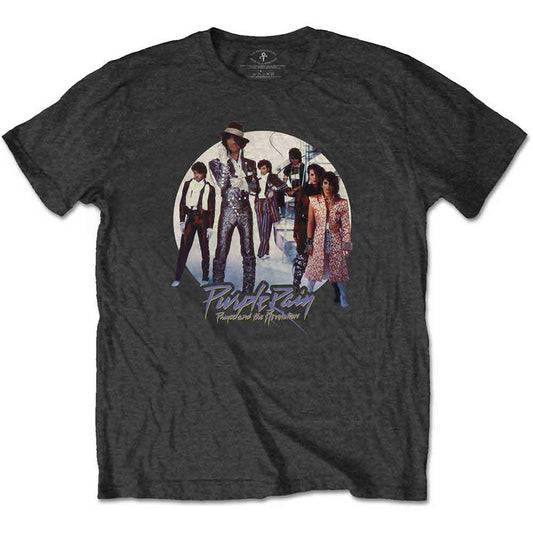 White t-shirt with a "Purple Rain" album cover graphic worn by a man.