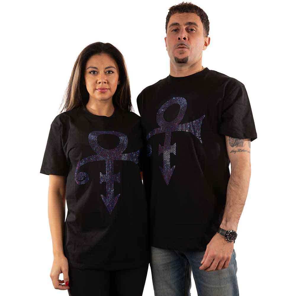 Purple t-shirt with Prince’s iconic symbol design, size medium.