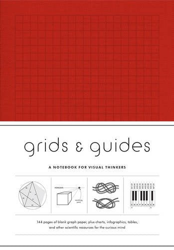 Red graph paper notebook cover with title "Grids & Guides" and diagrams.