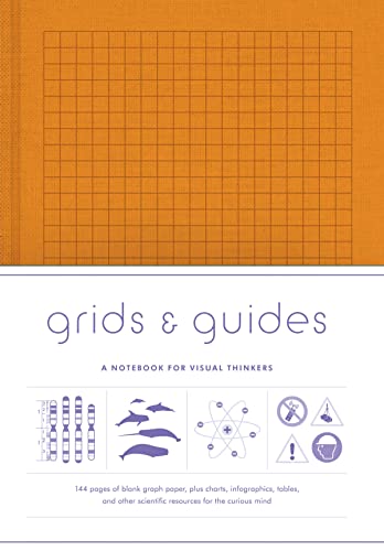 Orange graph paper notebook with text and small illustrative icons below.