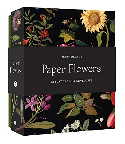 Boxed set of cards featuring detailed botanical paper flower illustrations.