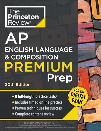 AP English Language & Composition Premium Prep book cover, 20th edition.